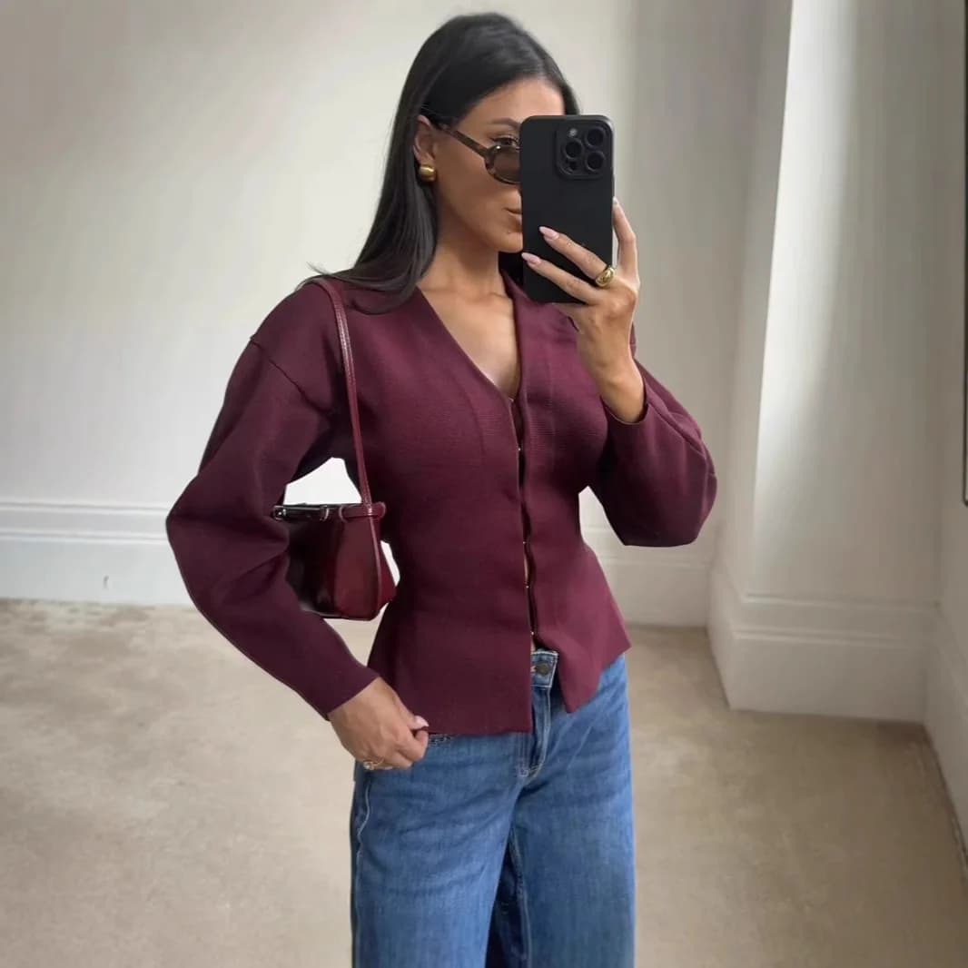 Women's Simple Knitted Slim Jacket Short Skirt Suit