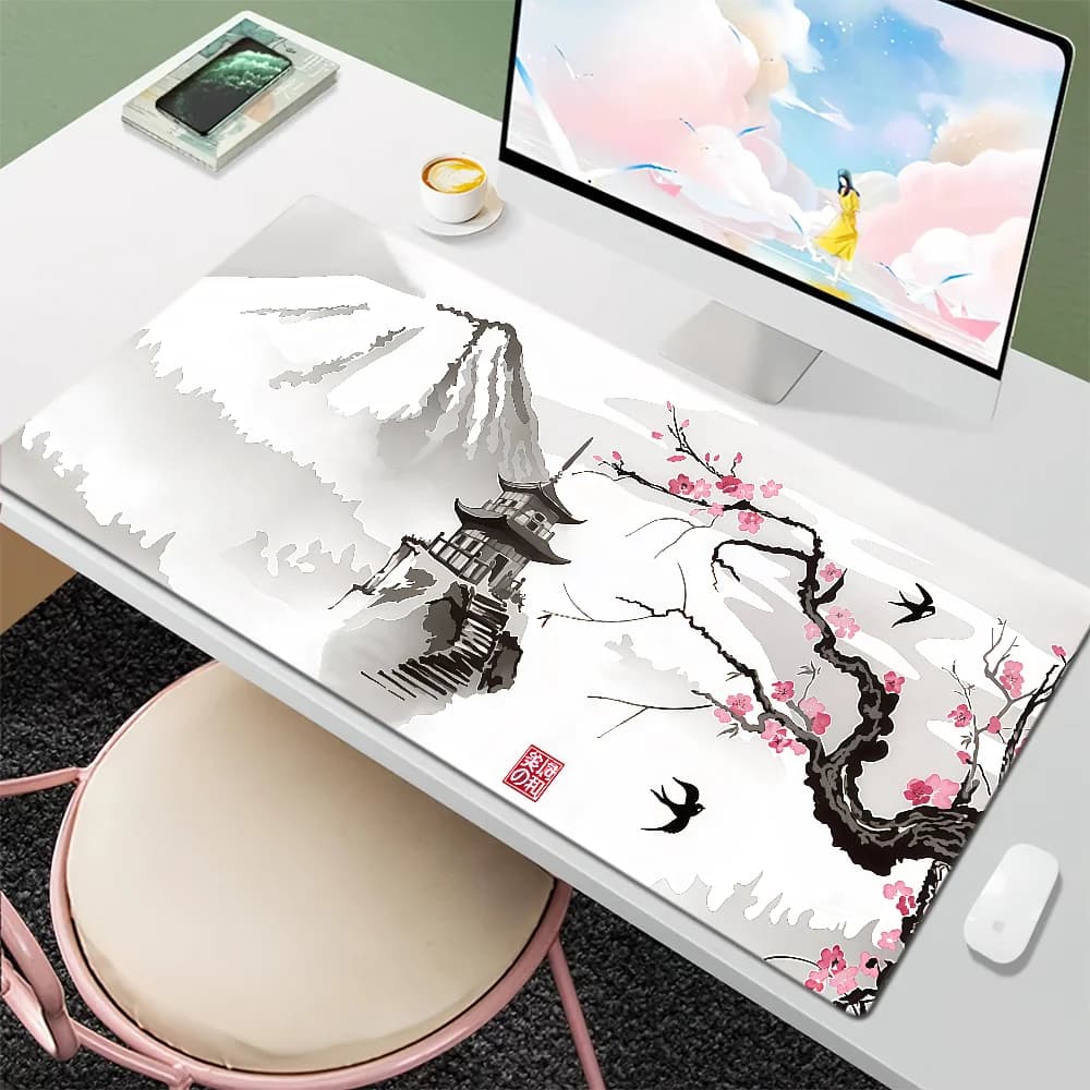 Tappetino per mouse giapponese Cherry Blossom Snow Mountai Tappetino da scrivania Tastiera grande antiscivolo anti-caduta Ufficio ergonomico Gomma PC Casa personalizzata