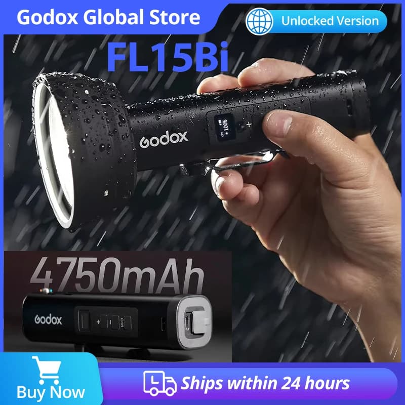 Godox Bi-Color LED Video Light Godox FL15Bi 2800K-6500K 11FX 4750mAh IP54 Portable Handheld Flashlight for Photography Vlog