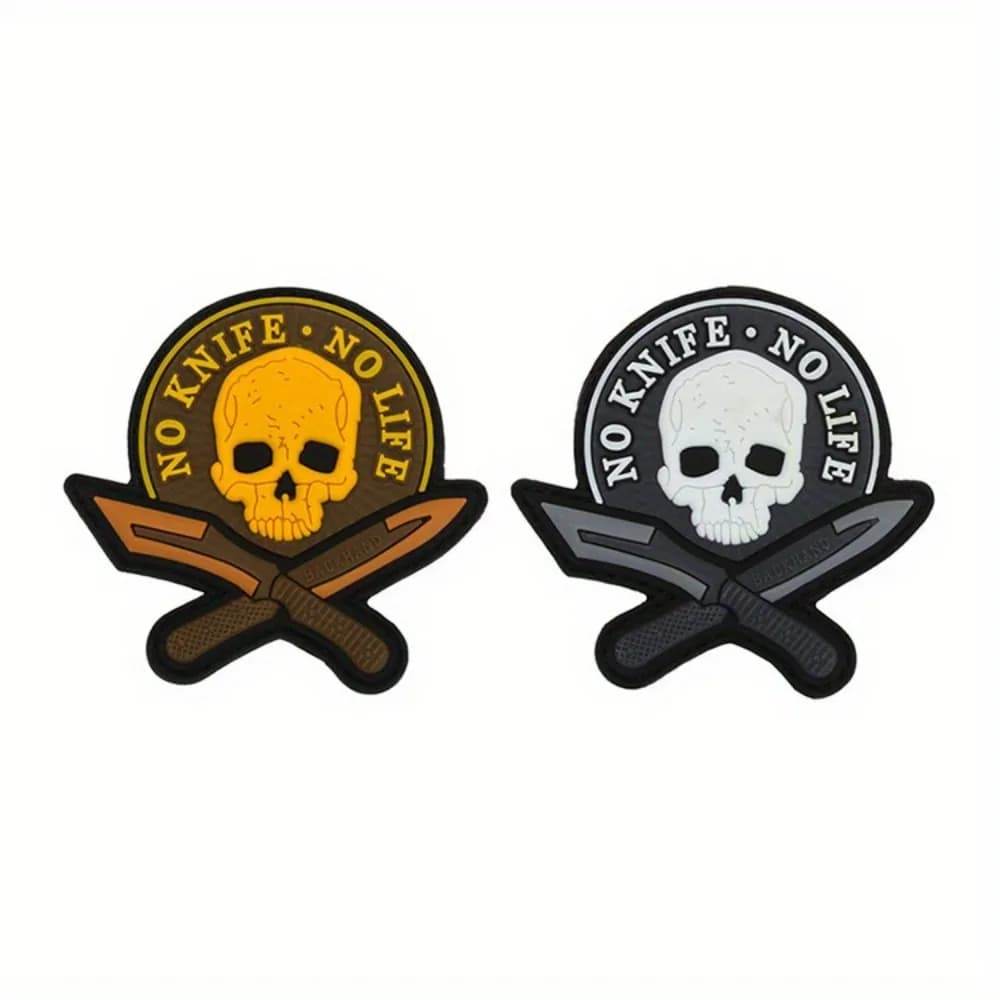 1 pz Patch in PVC a forma di teschio, decorativo con scritta 'No Knife No Life', con chiusura a strappo, per zaino tattico, gilet tattico e accessori per cappelli