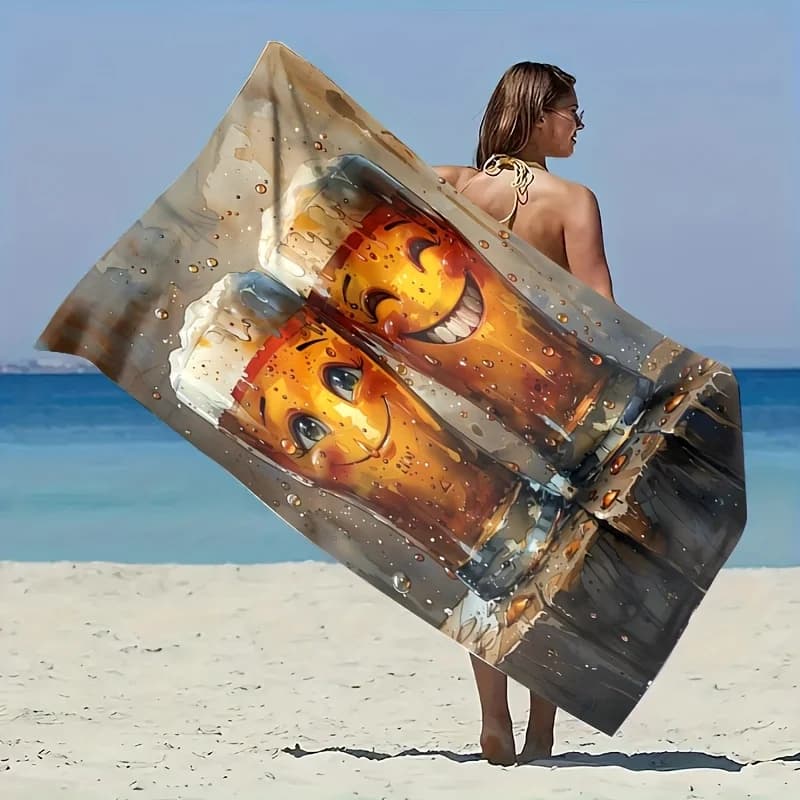 Divertente Asciugamano da Spiaggia a Forma di Boccale di Birra, Stampa Cartoon, Morbido e ad Asciugatura Rapida, Grande Asciugamano da Bagno per Amanti della Birra, Regalo per Feste