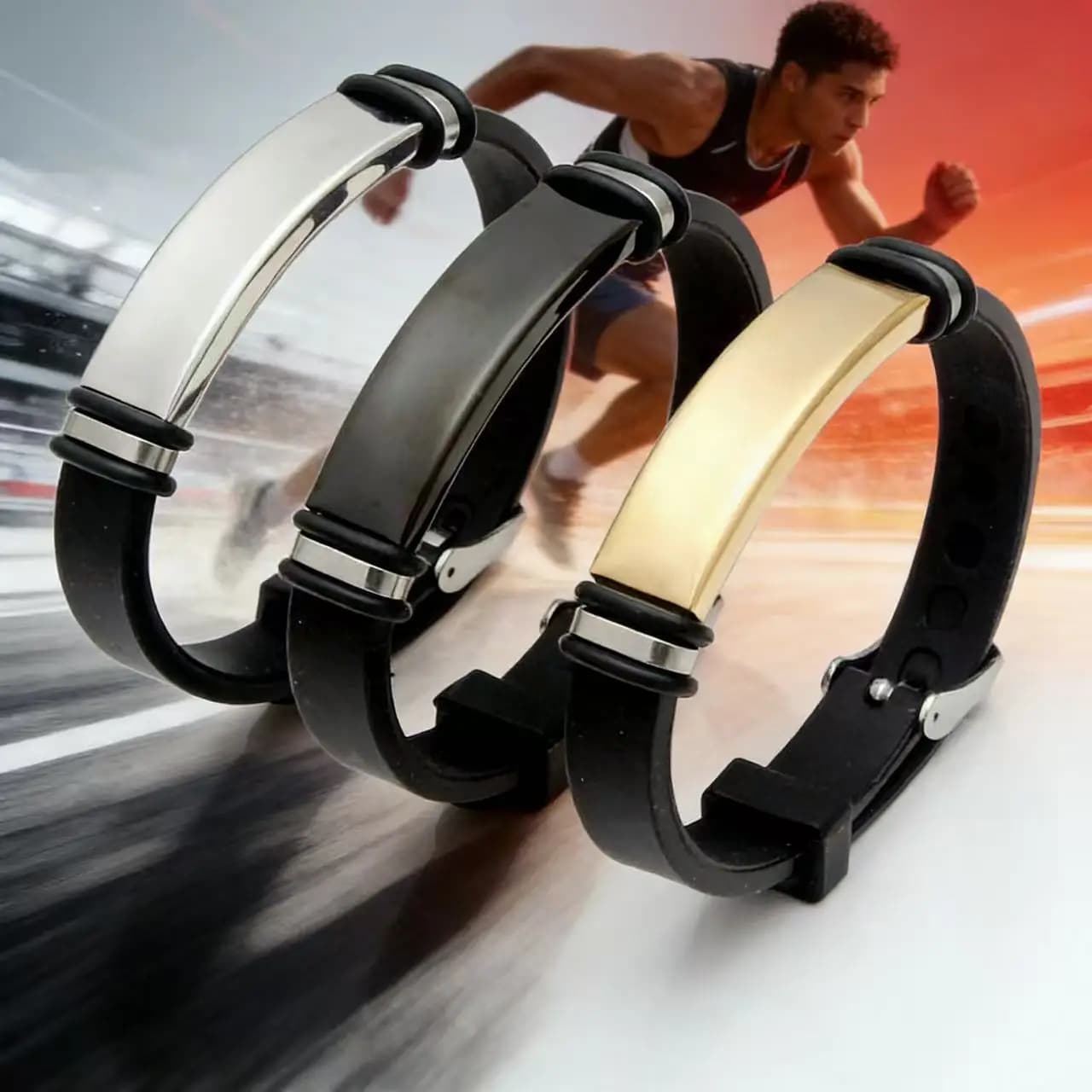 HNSP Stainless Steel ID Custom Seal Bracelet Adjustable Silicone Strap Sport Wristband Engravable Bar Jewelry Accessories