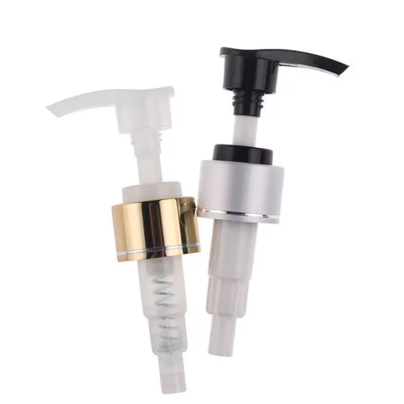 50pcs 24 410 Closure Non Spill Lotion Pump With Matt Silver Gold Aluminum Collar For Bottle Liquid Soap Pump Cosmetic Dispenser
