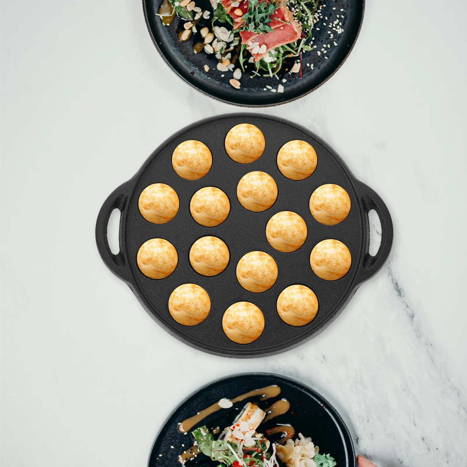 Premium Ghisa bowl in 15 holes for Meat Cookers, Black, Mass, for Home, Kitchen, Restaurant, Western cuisine