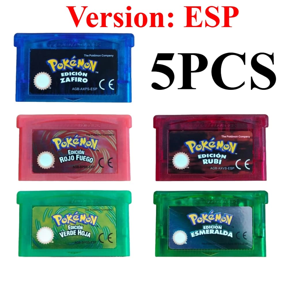 5 Stili di Cartucce per Videogiochi GBA della Serie Pokemon, 32 Bit, per Console Nintendo: Pokemon Smeraldo, Rosso Fuoco, Rubino, Verde Foglia, Zaffiro