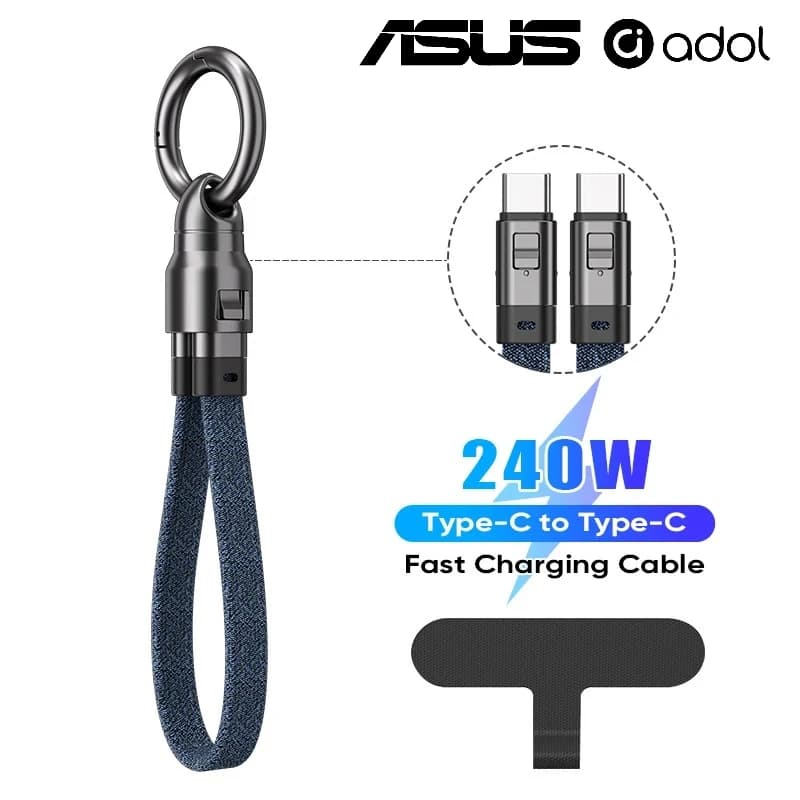 ASUS 240W 5A PD Short Braided USB C to USB C Fast Charging Data Cable For iPhone Samsung Galaxy iPad MacBook Power Bank