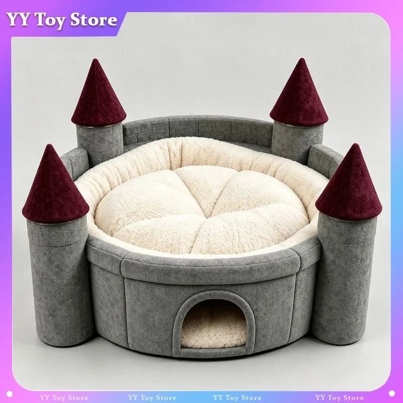 【In Stock】Castle Pet Bed Soft Plush Toy Warm Cozy Nest House For Small Dogs Cats Indoor Rest Use