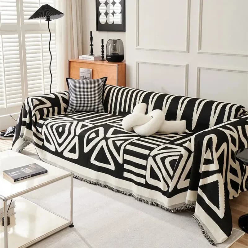 Reversible geometric woven jacquard cover, non-slip sofa, suitable for types of sofas, bed blankets, nap blankets