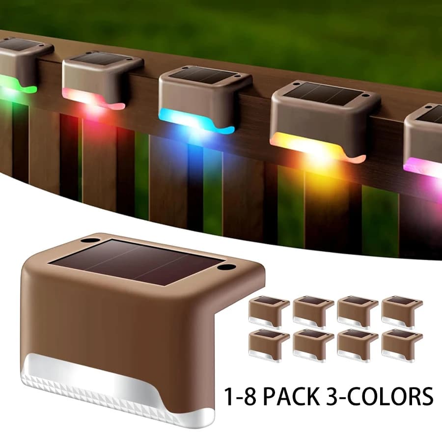 1-8 pezzi luci per gradini solari a led lampada da giardino per recinzione esterna per scale cortile patio percorso ponte 3 colori luce solare RGB impermeabile