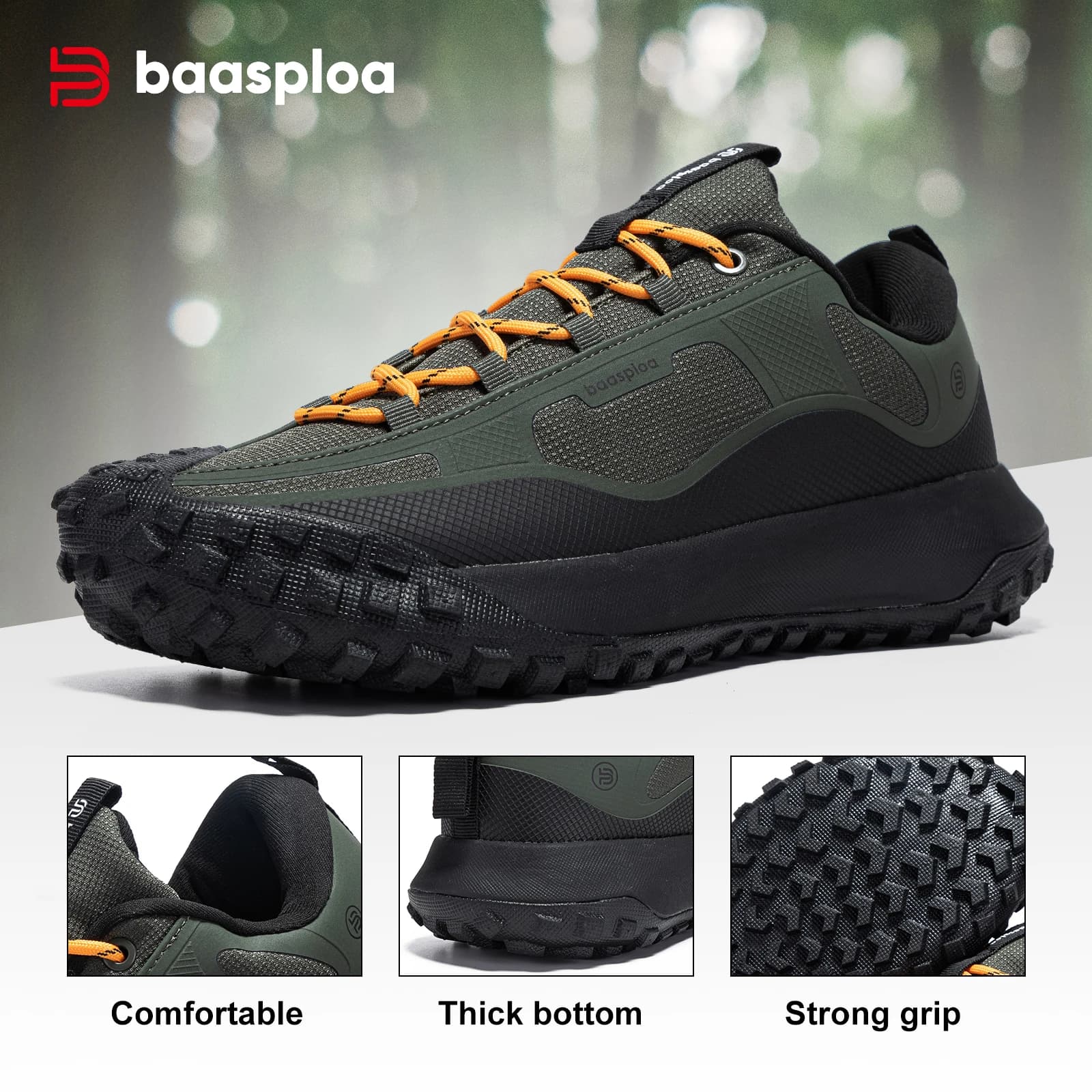 Baasploa Scarpe da trekking da uomo Scarpe da passeggio stringate leggere casual Scarpe da ginnastica antiscivolo resistenti all'aperto impermeabili da campeggio