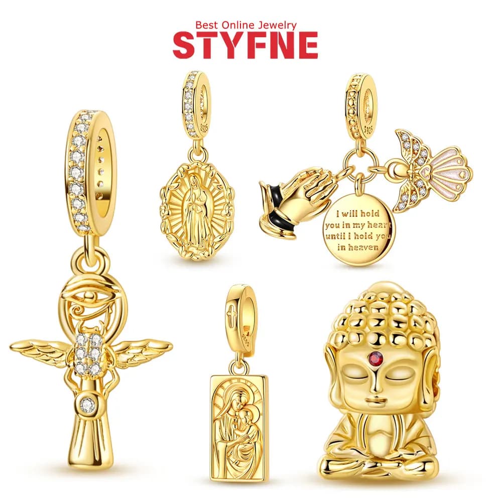 Spiritual Eye Angel Wing Prayer Hand Silver Plated Bead Original Charm Fit Bracelets Bag Keychain Charm DIY Women Gift Accessory