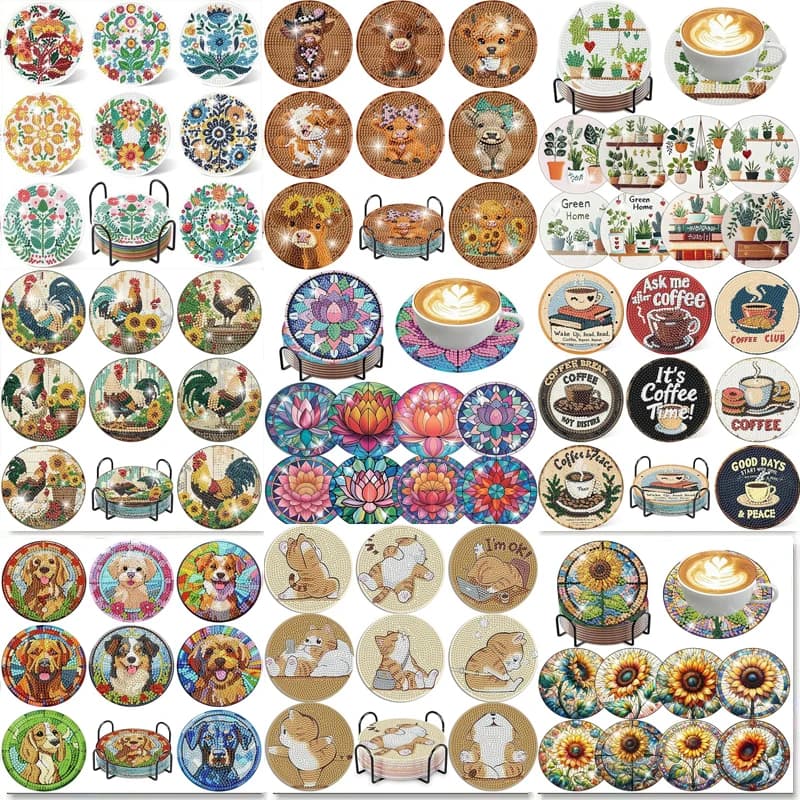 8 piccoli ornamenti per pittura con diamanti con staffe, sottobicchieri per pittura con diamanti fai-da-te nella serie di fiori, adatti per adulti e essere