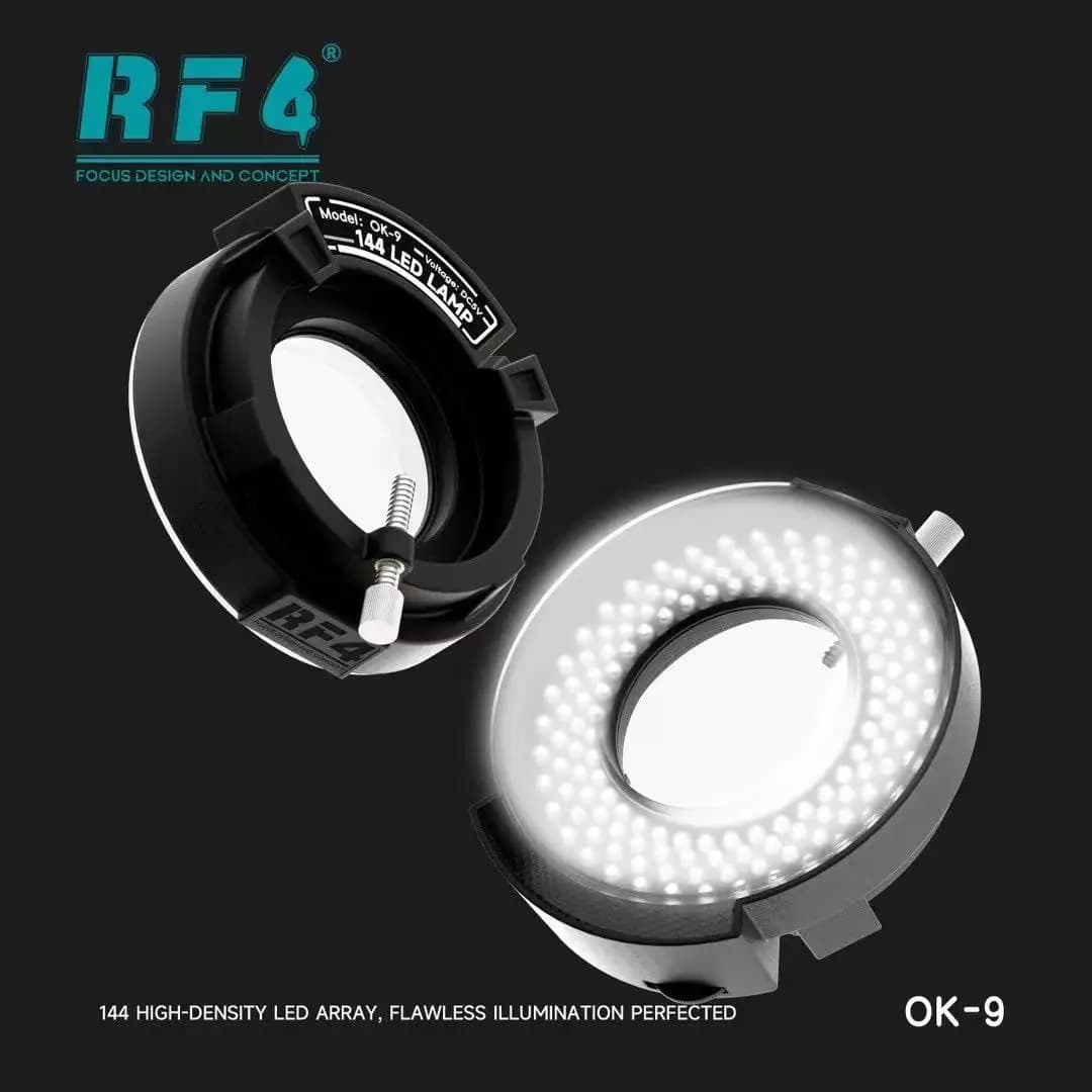 Luce per microscopio RF-OK-9, specchio antipolvere singolo, doppia fibbia brevettata, luce estrema: 144 perline luminose a LED, trasparente e luminoso