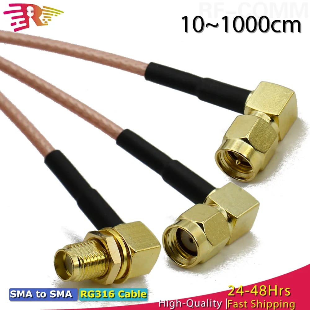 Cavo di Prolunga Coassiale RF RG316 SMA Maschio-Femmina ad Angolo Retto per Antenna WiFi 3G 4G GSM