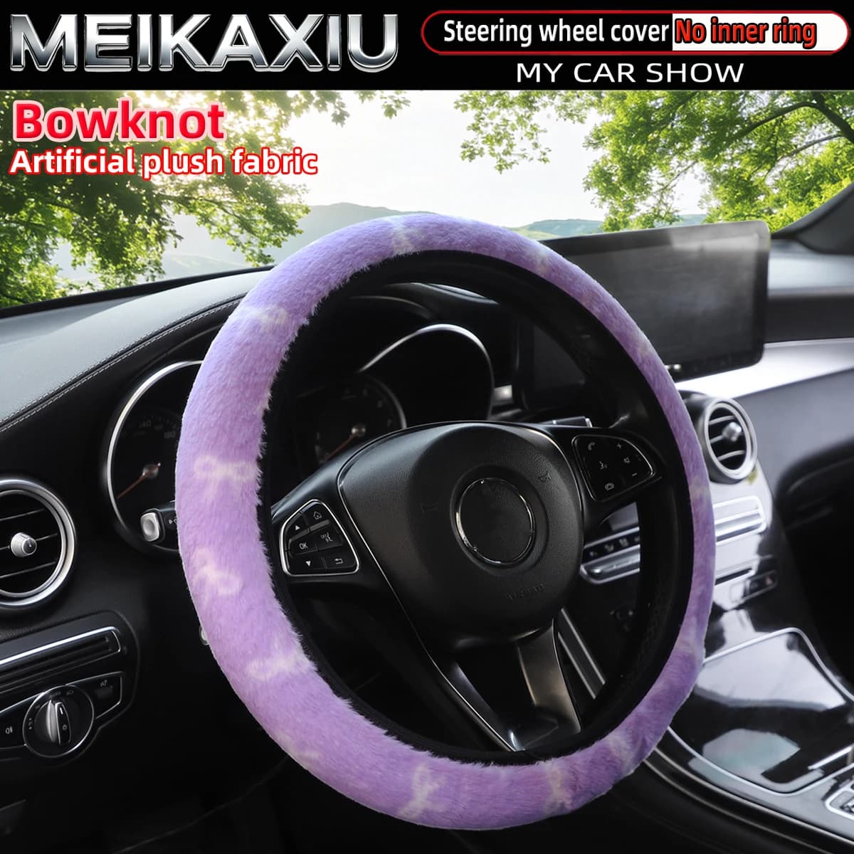 Coprivolante in Pelliccia Sintetica di Coniglio con Motivo a Fiocco per Donne, Decorazione Auto Senza Bordo, Misura Universale 37-38cm