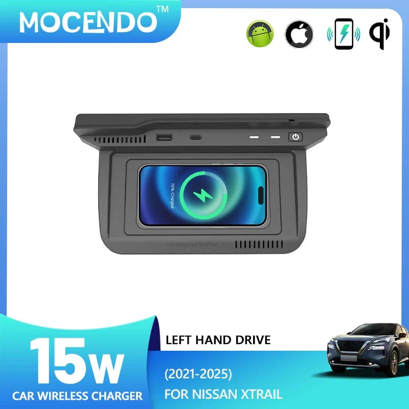 Pad di ricarica wireless per auto da 15 W per Nissan Xtrail 2021-2025 Supporto per caricabatterie per telefono Supporto mobile Ricarica rapida Plug and Play Interno