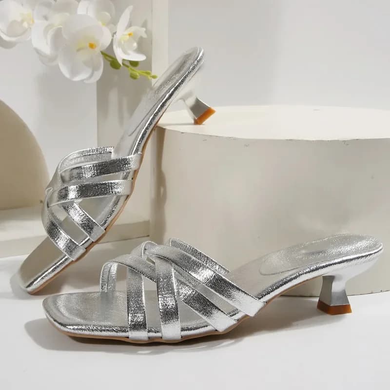 New Fashion Stiletto Cold Mopping Summer Square Toe Round Cross Strap Thin Anti-slip Wear Resistant Sandals