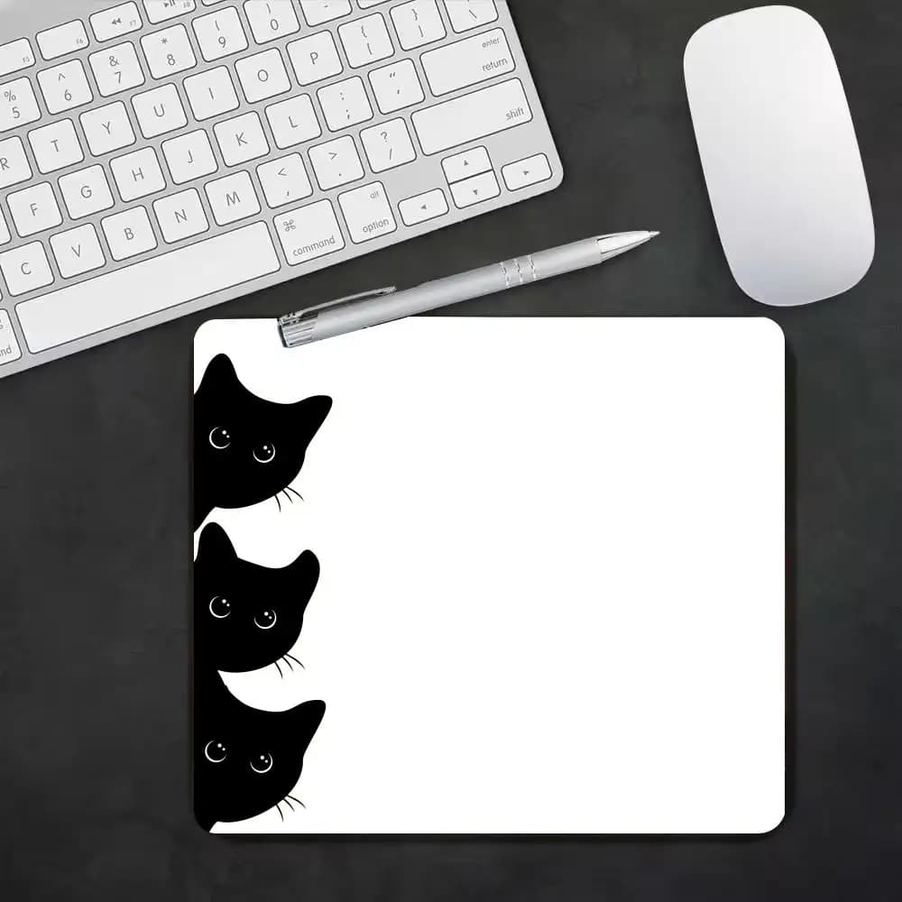Simpatico cartone animato gatto nero tappetino per mouse piccolo tappetino da scrivania per giocatori quadrato accessori per ufficio da gioco tappeto tappetino per mouse tappetini per tastiera in gomma