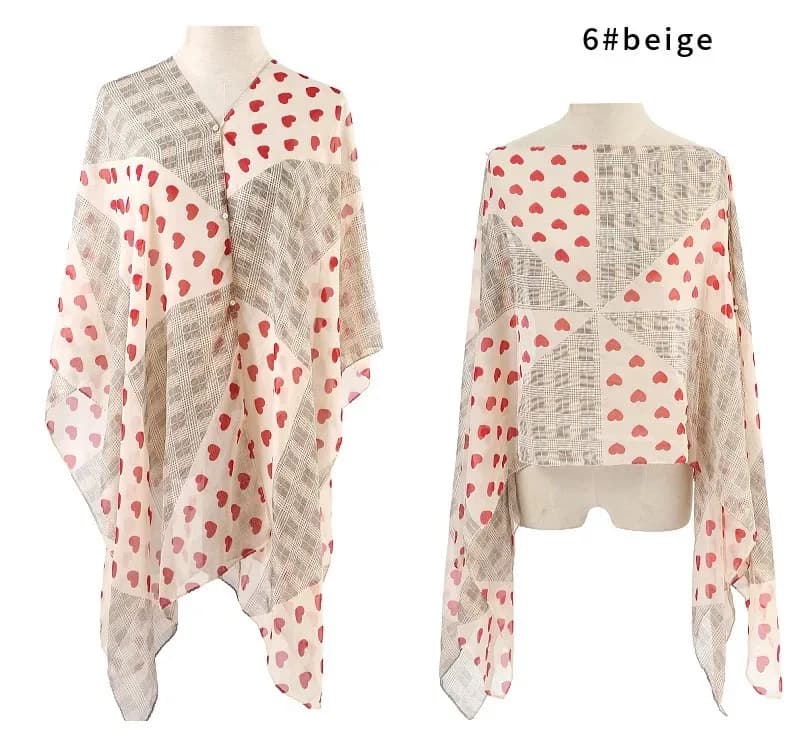 Poncho Estivo alla Moda, Sciarpa Parasole in Seta Sintetica, Sciarpa Stampata in Seta, Mantella da Spiaggia per Fotografia di Viaggio, Rosa