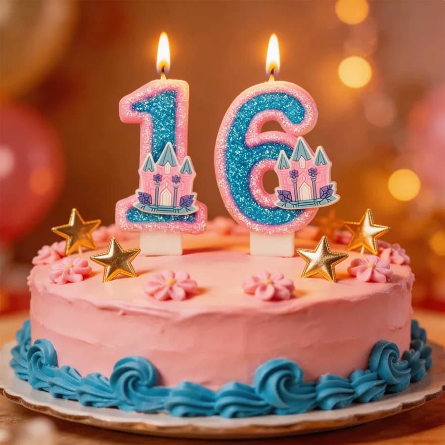 Candela Digitale Creativa Blu Rosa a Forma di Castello 0-9 per Decorazione Torte, Decorazione per Feste di Compleanno per Bambini