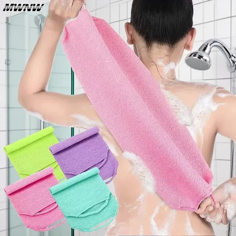Back Scrubber with Handles Nylon Back Exfoliator Extended Length Washers Scrubbers Stretchable Pull Strap Exfoliating Washcloth