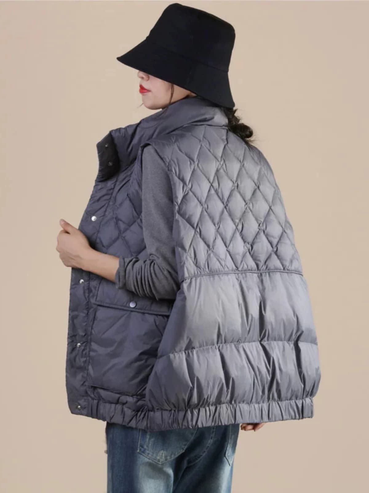 Gilet Imbottito da Donna Elegante e Versatile, Piumino d'Oca Bianco, Collo Alto, Caldo e Alla Moda, Nuova Collezione Autunno Inverno