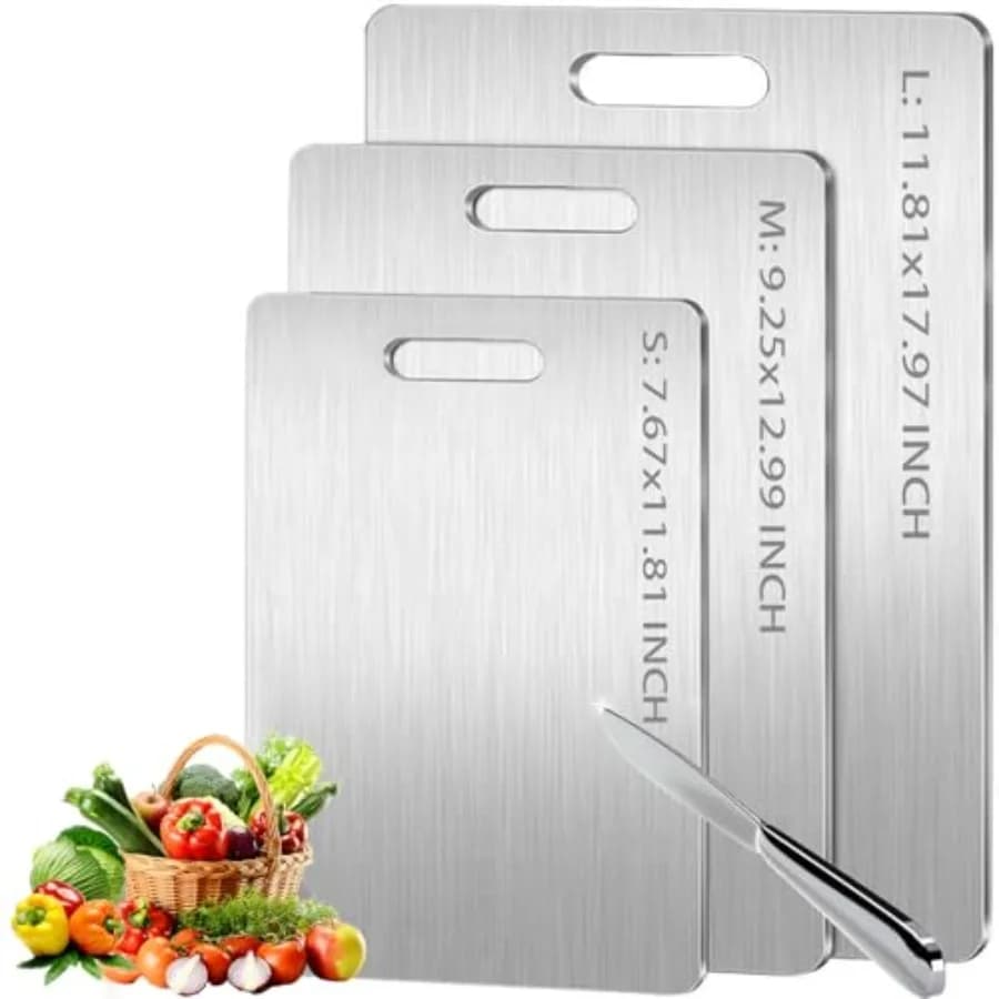 Set di 3 Taglieri in Titanio Puro al 100% per Cucina, Doppio Lato, Igienici, Durevoli, Lavabili in Lavastoviglie, per Frutta