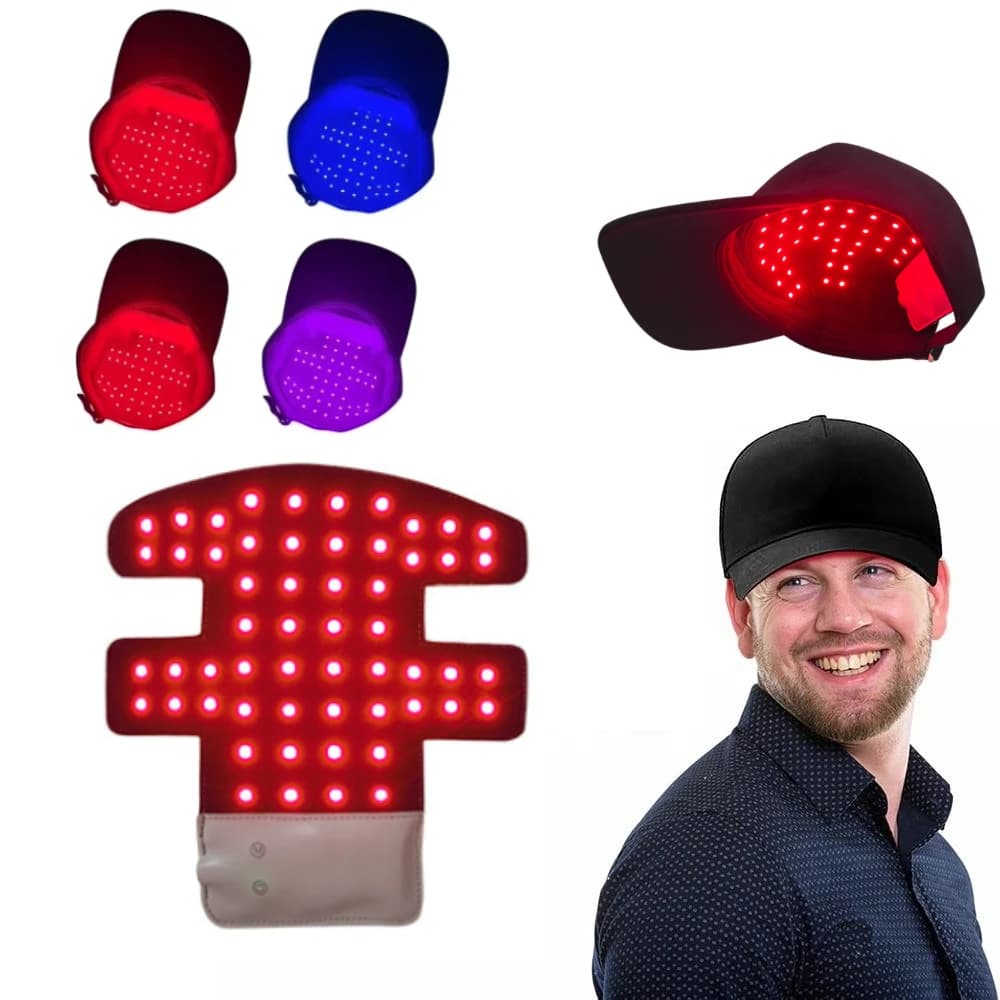 Scheda portatile wireless per terapia della luce rossa e blu per capelli Cappello a luce infrarossa a crescita rapida per trattamento anti-perdita di capelli Ricarica USB