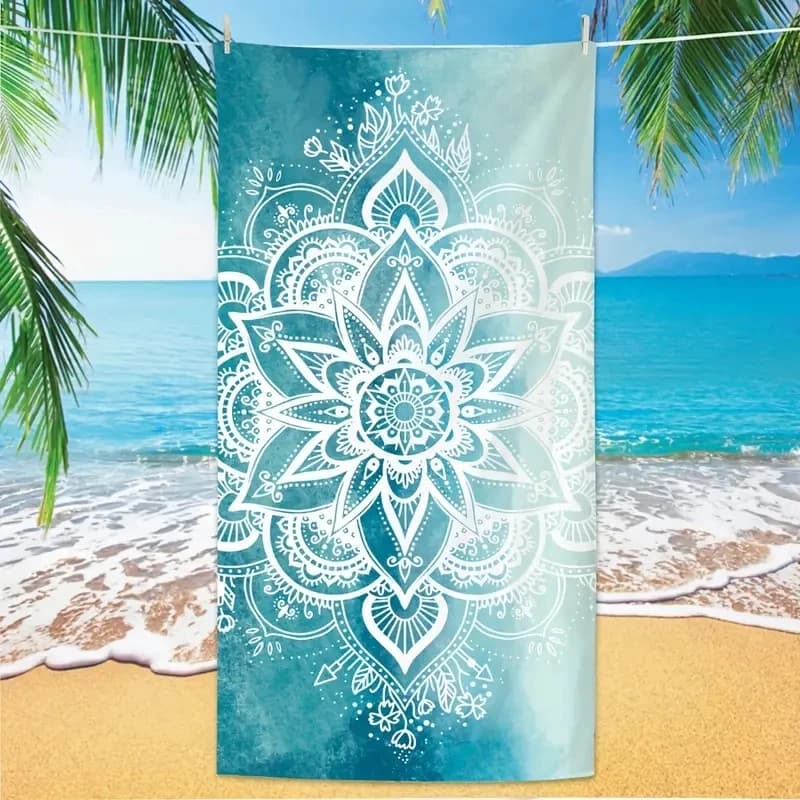 1 set di asciugamani da spiaggia mandala blu, dimensioni ingrandite 90 * 180 cm, morbidi e delicati sulla pelle con forte assorbimento d'acqua