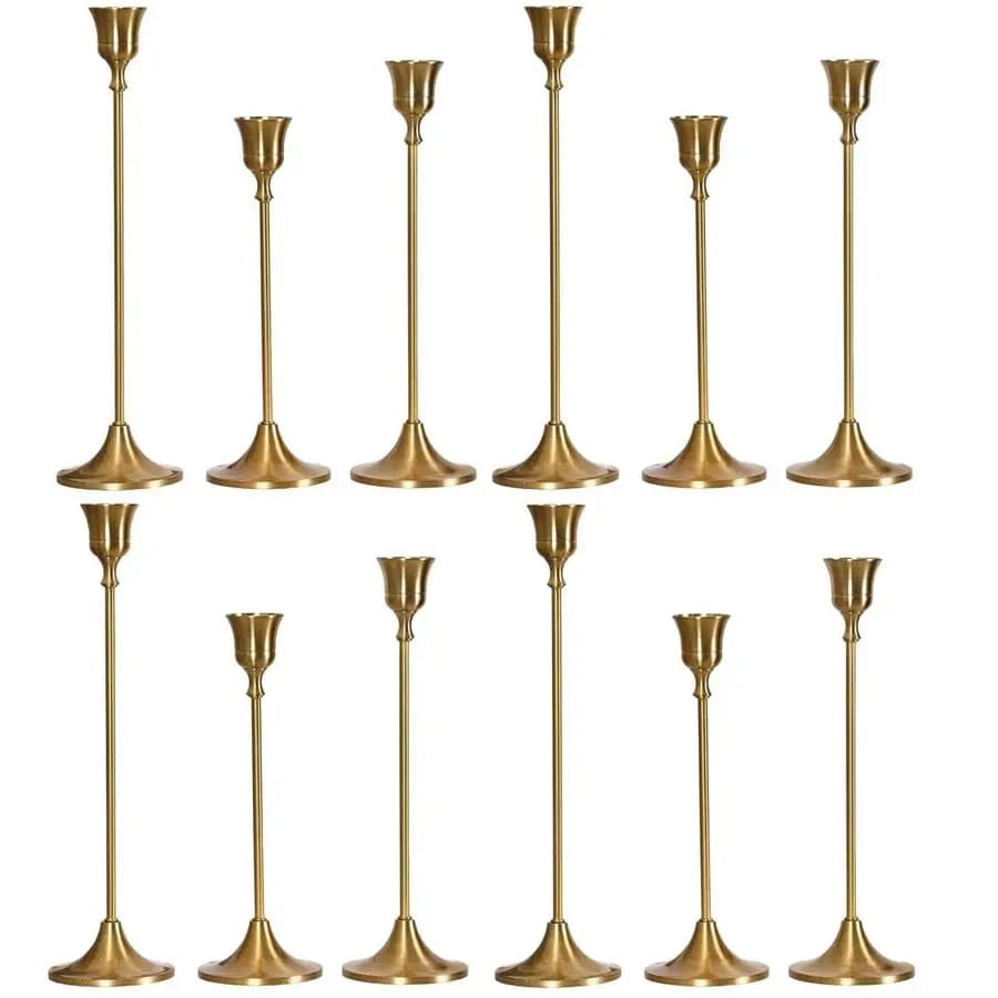 Portacandele in Ottone Dorato Antiruggine, Candelabri per Candele Affusolate, per Centrotavola Festivo, Matrimoni, Caminetti e Decorazioni Domestiche