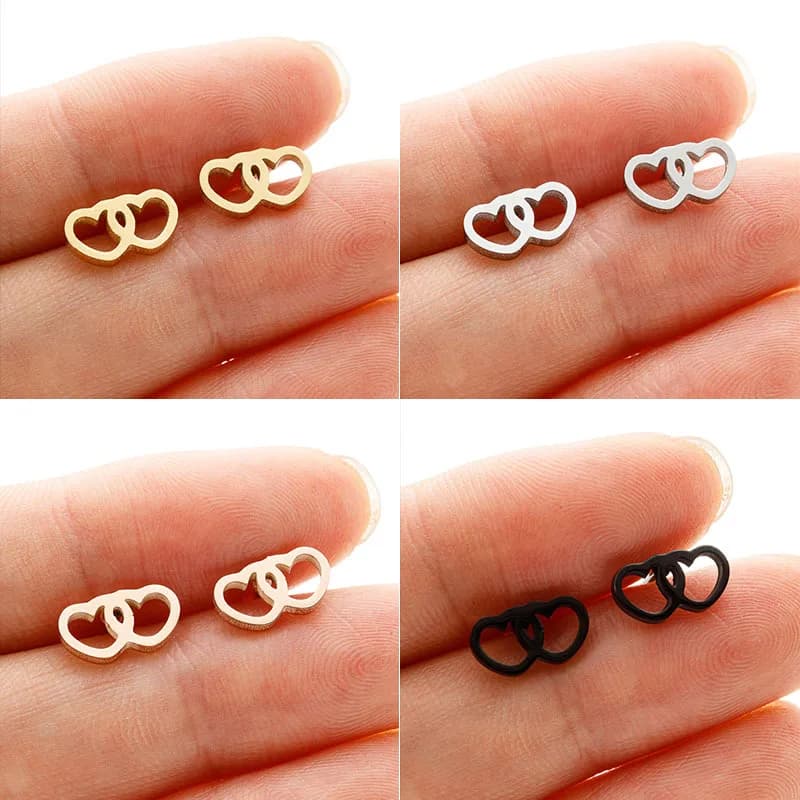 European and American fashion cold wind love stud earrings ins women's simple stainless steel hollow double heart earrings spot