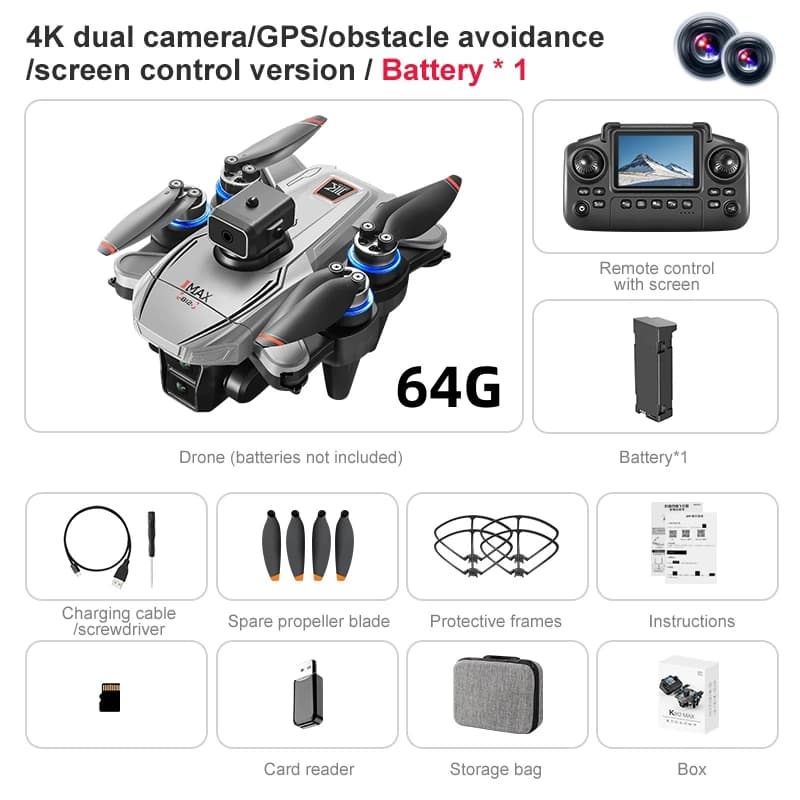 Drone GPS k812 con Doppia Fotocamera 4K HD e Rotazione a 360° ° Drone Quadricottero RC con Evitamento Ostacoli, Motore Brushless, WIFI 5G FPV con Telecamera