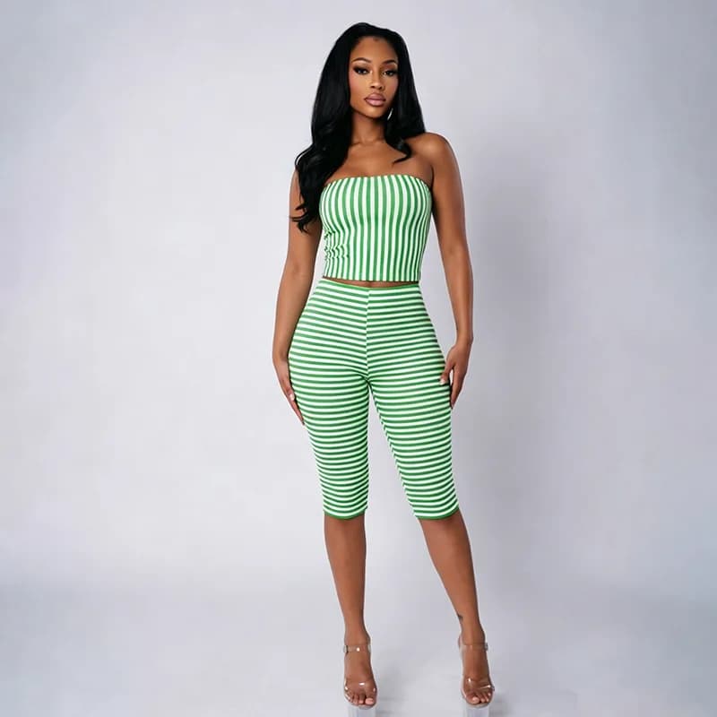 Autumn Winter Striped Print 2 Piece Pant Set Women Y2K Sexy Strapless Backless Crop Top Pants Matching Sets Outfit Streetwear