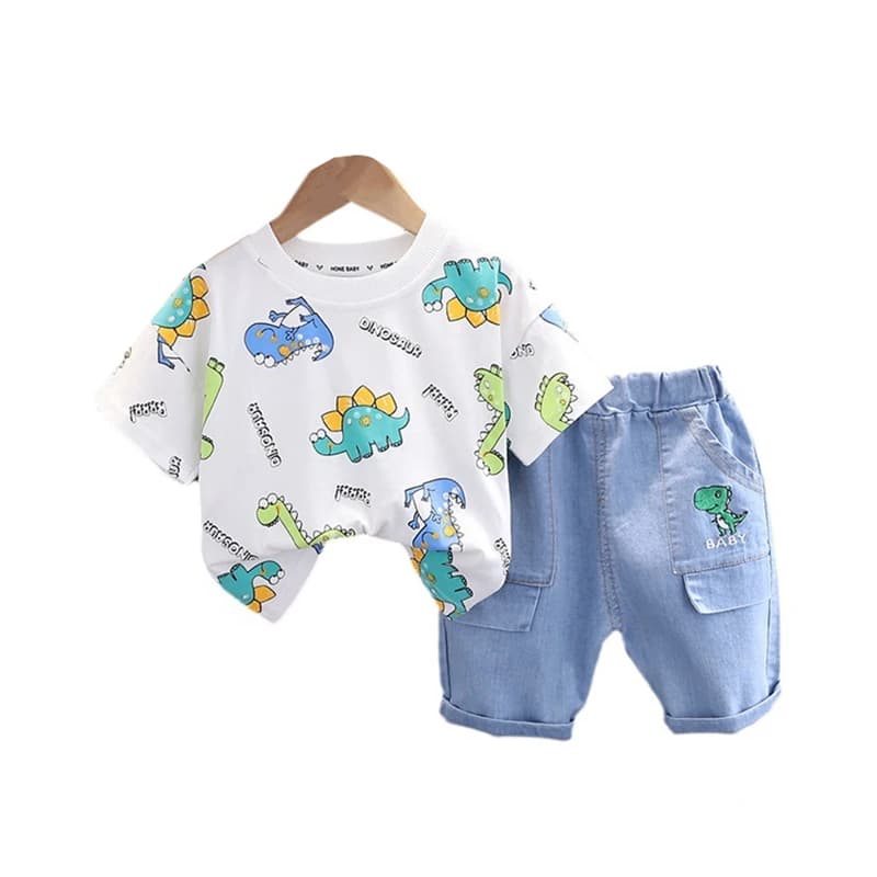 Nuova estate vestiti della neonata vestito ragazzi abbigliamento bambini cartone animato T-shirt pantaloncini 2 pezzi/set bambino costume casual tute per bambini