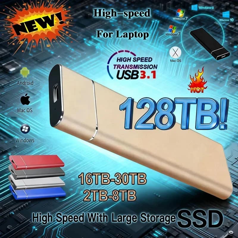 SSD Portatile Mini ad Alta Velocità 256TB 1TB 2TB, Unità di Archiviazione Originale USB3.0 per Computer e Laptop