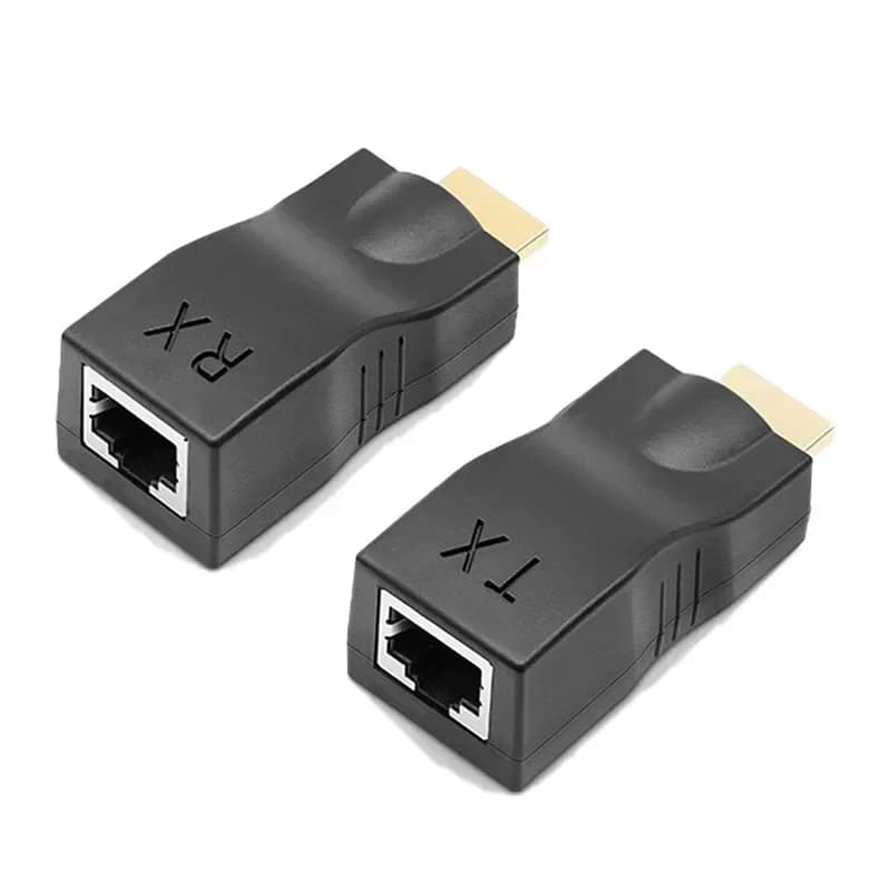 Set of 5 Extender HDMI-compatible cable to RJ45 on CAT5e/6 UTP LAN, 30M, 1080P HD 4K, RJ45 ports for Network