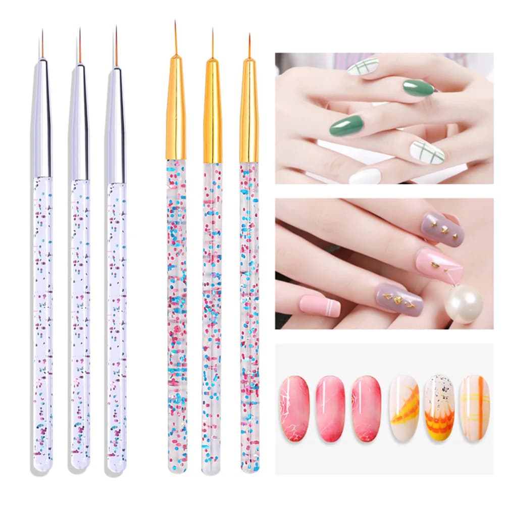 3/6Pcs Specialty Acrylic French Stripe Nail Art Liner Brush Set 3D Tips Manicure Ultra-thin Line Drawing Pen UV Gel Brushes