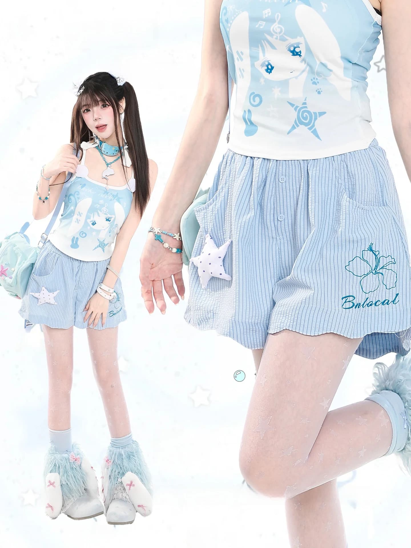 Sweet Korean Style Star Decorated Shorts Women's Summer Loose Versatile Elastic Waist Skin-friendly Breathable Anti-aging Cas...