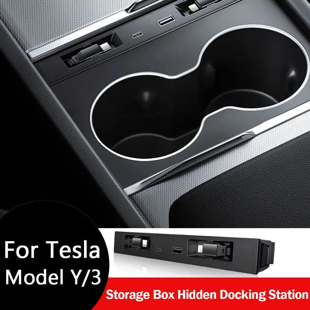 For Tesla Model 3 Y Highland Juniper 2025 45W Quick Charger Dock Expansion Hub shunt USB Hidden Docking Station Smart