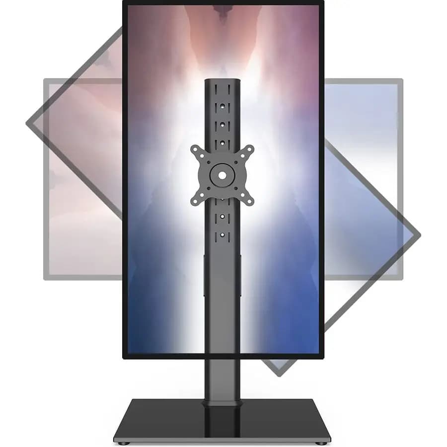 Support for Monitor Self-supporting 27-43 Inch, Monitor Arm with Curved Screen, Tempered Glass Base, Adjustable Inclination from 15 to 10 Degrees