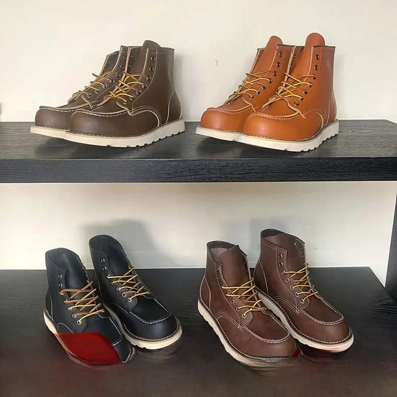 Authentic American Retro Work Boots Genuine Leather Boots Men's Shoes Fall Winter High Top Mixed Material Insole