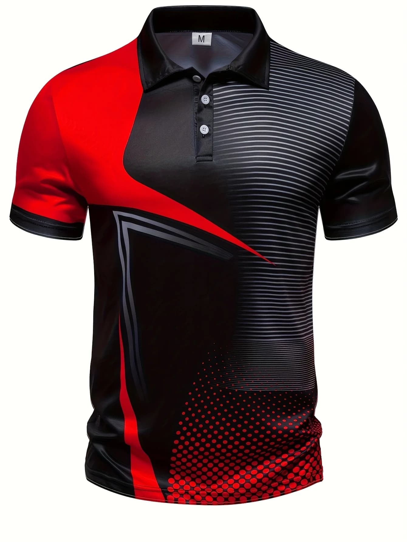 Camicia casual estiva slim fit da uomo con motivi geometrici, maniche corte, colletto abbottonato, adatta per golf e tennis.