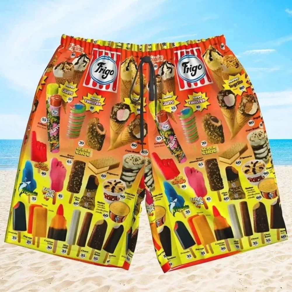 Fashion Summer Ice Cream Pattern3DPrint Breatha Quickdry Men Beach Short Outdoor Casual Beach Vacation Sandy Parent-Child Shorts
