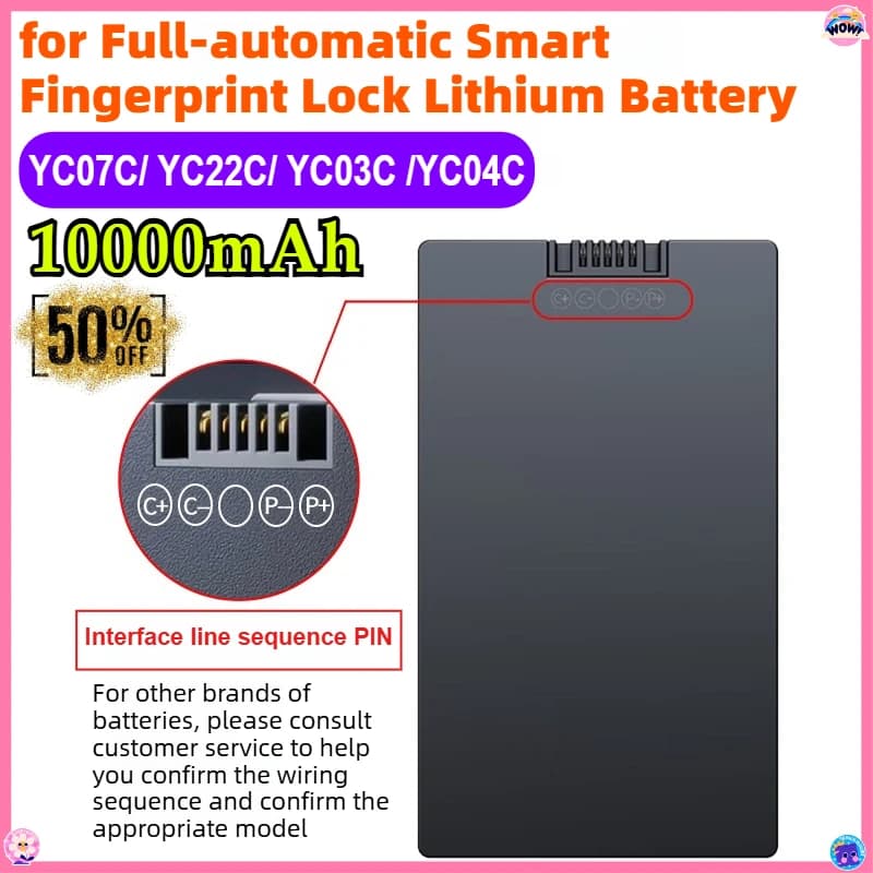 Batteria da 10000 mAh YC07C/ YC22C/ YC03C /YC04C per batteria al litio con blocco intelligente delle impronte digitali completamente automatica P-P+C+P+P-