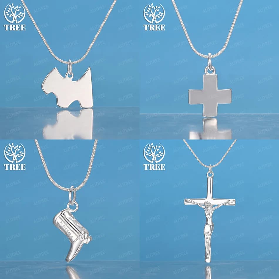 16-30 Inch 925 Sterling Silver Jesus Cross Boots Puppy Pendant Necklace Women Nice Birthday Jewelry Accessories Holiday Gift