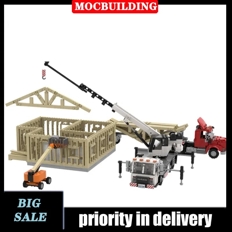 Architettura urbana casa incompiuta camion gru modello assemblaggio Building Blocks MOC Wood Collection Series Toys