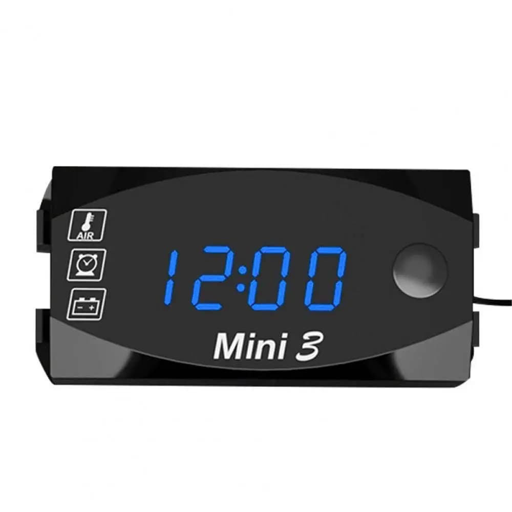 Termometro Digitale Universale Impermeabile Tre-in-Uno in ABS con Display LED, Orologio Elettronico per Moto e Voltmetro