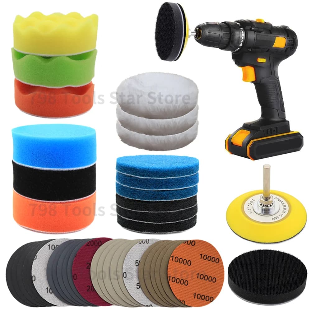 39 pcs 3 inch self-cleaning kit sponge pads 75mm abrasive discs for self polishing, waxing and car cleaning