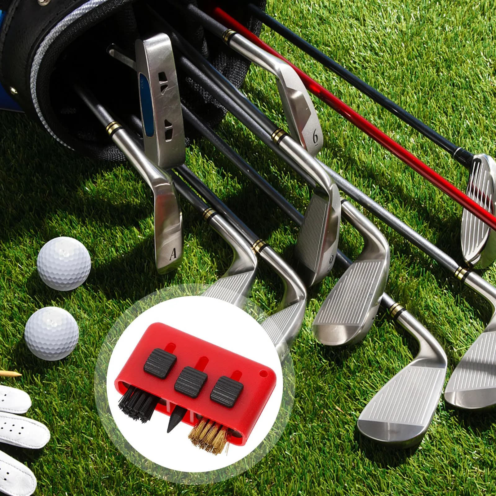 4Pcs Golf Club Cleaner 3-in-1 Groove Cleaning Brush Re-Sharpening Tool for Irons Wedges Drivers Ball Head Maintenance Compact