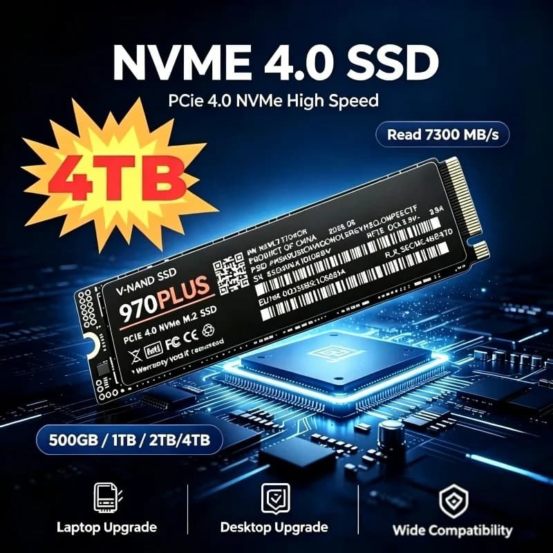 970 PLUS 7300MB/s Internal M.2 NVMe SSD PCIe Gen4.0 X4 TLC 3D NAND 500GB 1TB 2TB 4TB 2280 Gaming Drive For PS5 PC Laptop